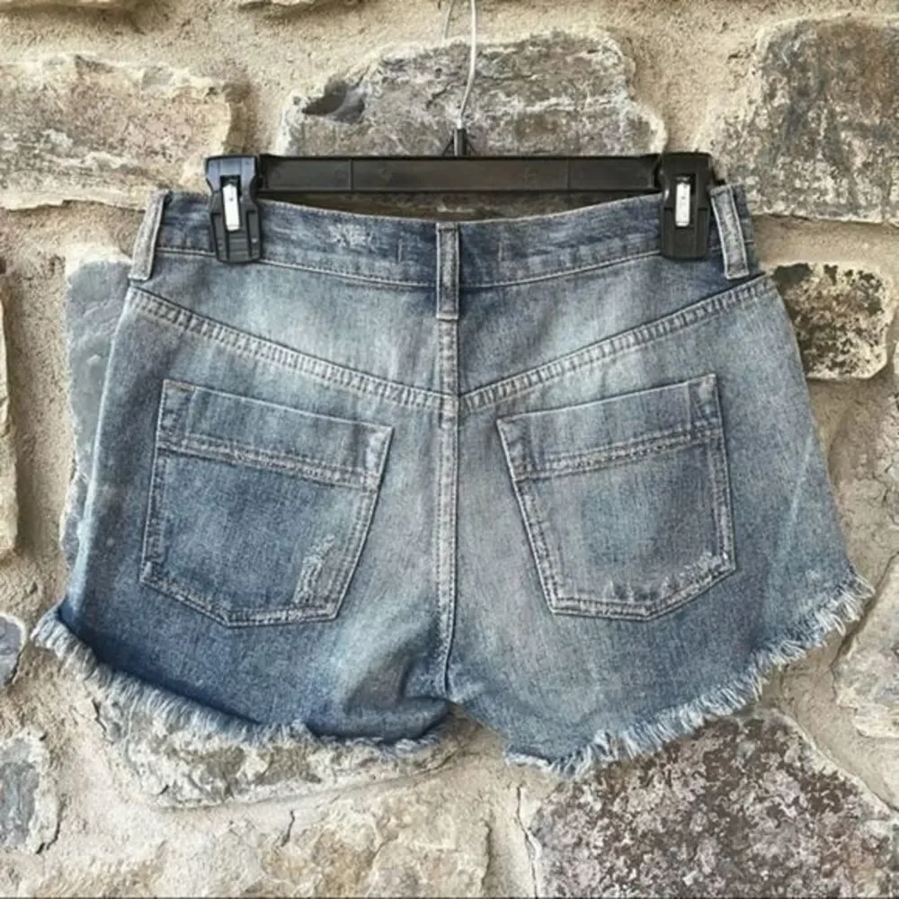 Free People Tulum Embroidered Raw Hem Denim Shorts size 25